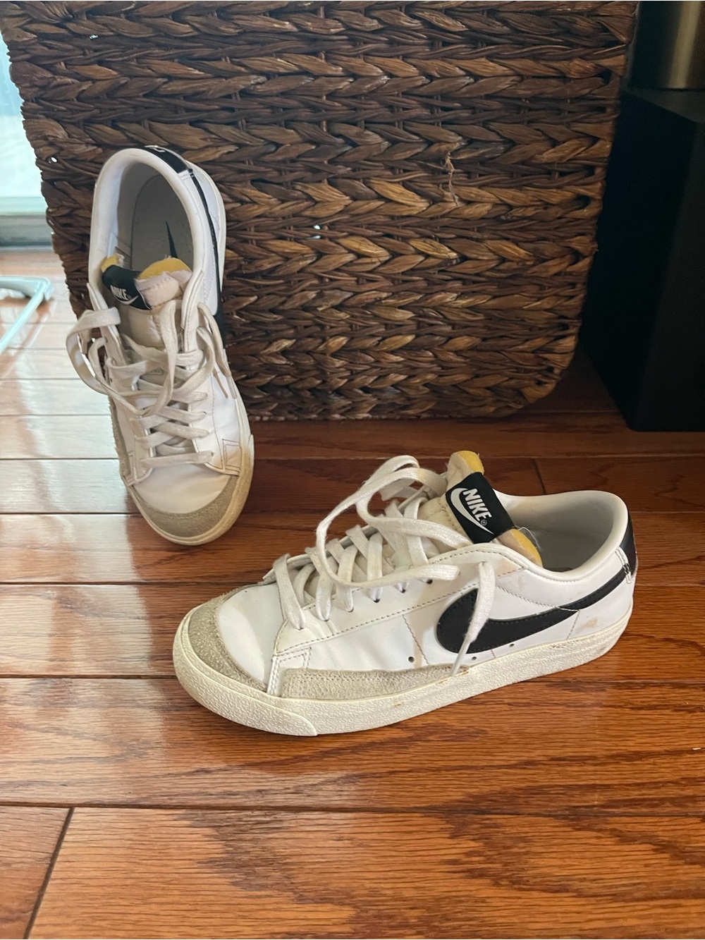 Nike BlazerWhite Sneakers with Black Swoosh and Yellow Tongue Tab